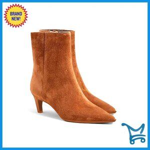 Brown Suede Kitten Heel Ankle Boots Pointed Toe Side Zipper Fall Shoes